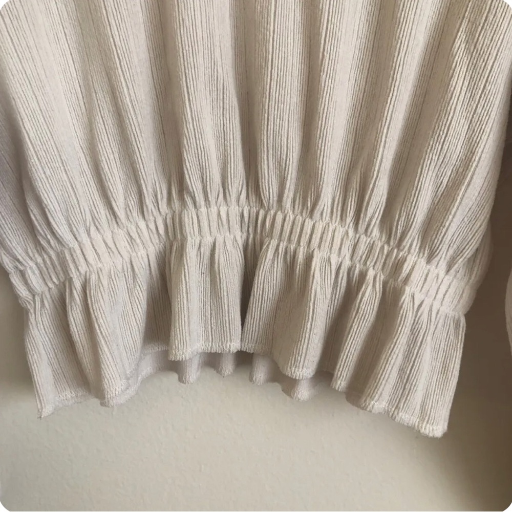 Zara Knit Sweater Ribbed Cinch Waist Long Sleeve Cream Size M Neutral Tone - Picture 2 of 7